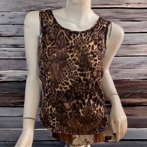 Lafayette brown animal leopard cheetah print sleeveless wool blend top M